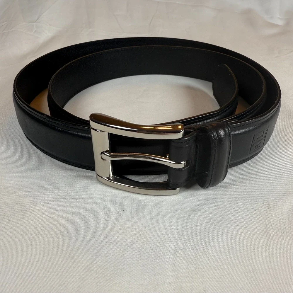 Vintage Lauren Ralph Lauren‎ Mens Leather Belt Black Size 42/105 Embossed Logo